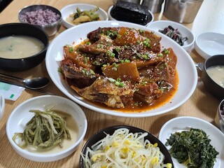Korean food. Spicy braised pollack