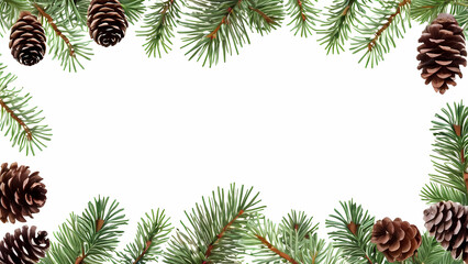 Christmas decoration with fir cones and fir branches isolated on a white background