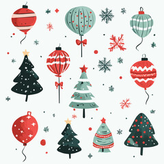 Vector set of cute Christmas Elements concepts with christmas balloon