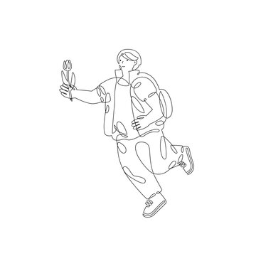 recommend clip art: Young man with flower isolated on white background