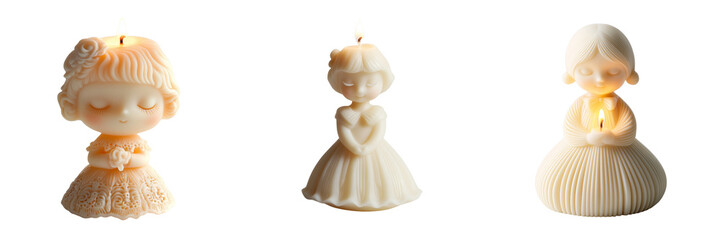 Fototapeta premium Set of a doll-shaped candle isolated on transparent background