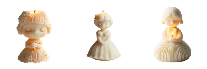 Set of a doll-shaped candle isolated on transparent background
