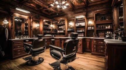 Classic wooden barber shop design with rich details