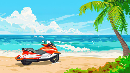 Obraz premium jetski at beach under palm tree