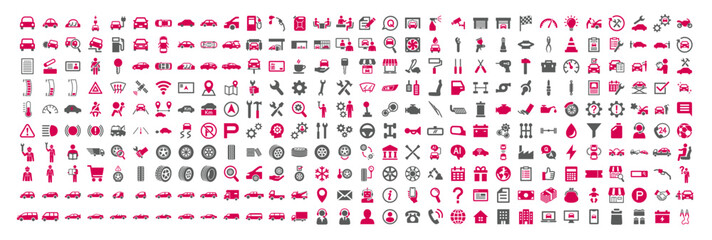 Car, garage, tool, auto service related icon set