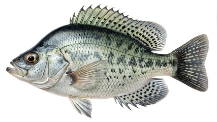 Fishing Crappie Fish Isolated on White Background, Crappie Fish Isolated for Fishing  
