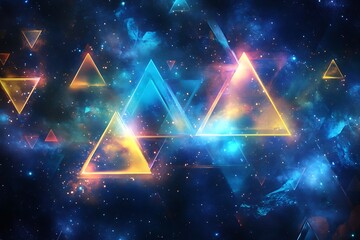Abstract glowing triangles floating through space