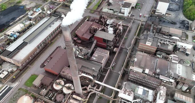 Chemical production facility, chempark Krefeld, Germany. Aerial drone video.