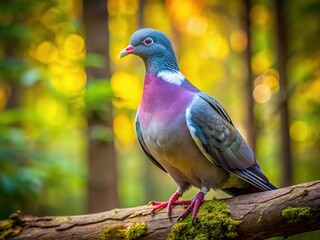 Fototapeta premium Forest scene, close-up. Wood pigeon, documentary style.