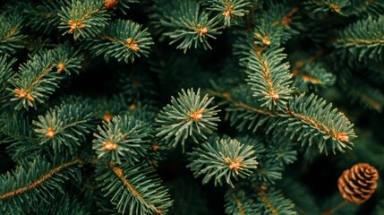 Lush Green Pine Tree Branches With Cones
