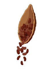 Realistic chocolate, dark chocolate icon. Cocoa beans from which chocolate is made. Food sweet snack isolated on white background