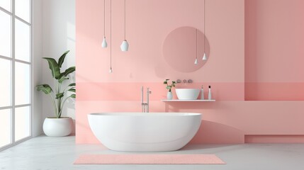 A modern, pastel-toned bathroom with sleek fixtures and a minimalist design