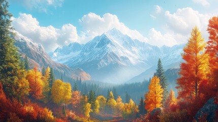 Autumnal Forest Mountain Landscape With Vivid Colors