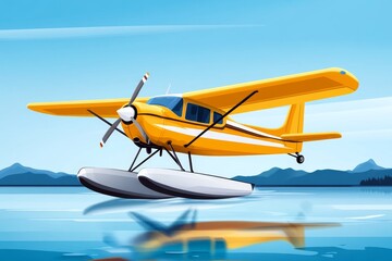 Alaska floatplane taking off from a pristine lake surrounded by towering peaks