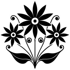 Floral line art Flowers on white backgrounds. 