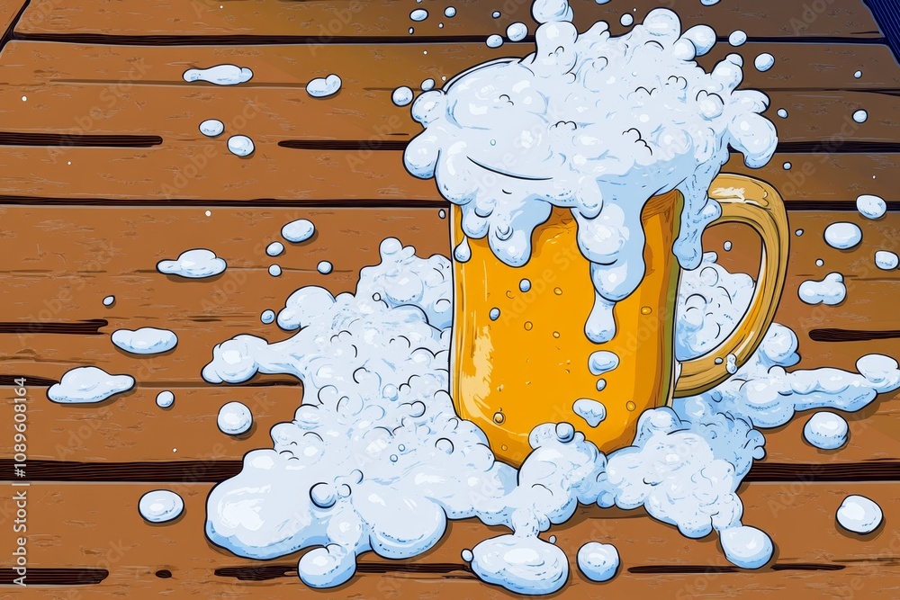 Leinwandbilder alcohol in pixel art form, showing a retro beer mug with foam bubbles and a small tavern scene in 8-