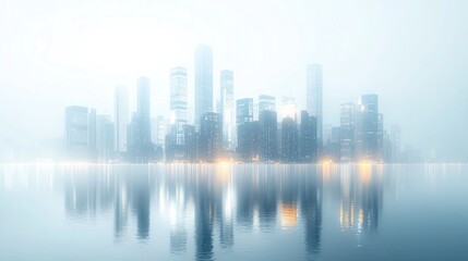 Fototapeta premium New York City skyline at night with illuminated skyscrapers on an isolated white background. Concept of cityscape and urban design template
