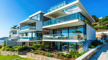Fototapeta premium glass balconies on a modern apartment complex