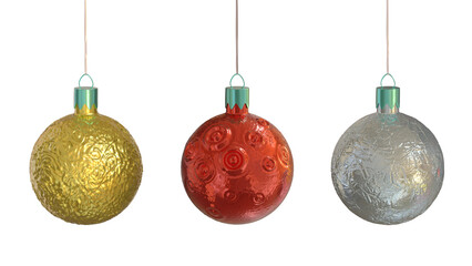 Set of 3D colored Christmas ball isolated on transparent background
