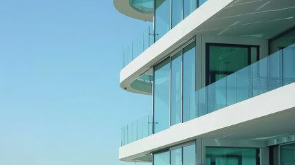glass balconies on a modern apartment complex