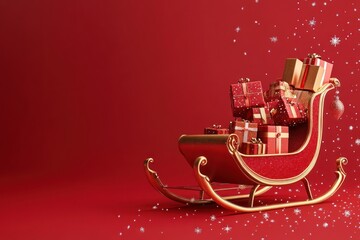 Glittering sleigh with snowflakes and holiday gifts