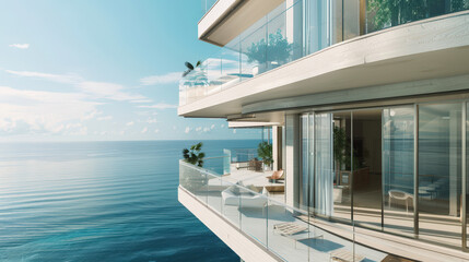 glass balconies on a modern apartment complex