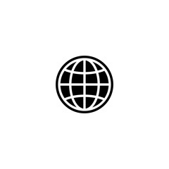 Simple black and white globe icon representing global connectivity and the internet.