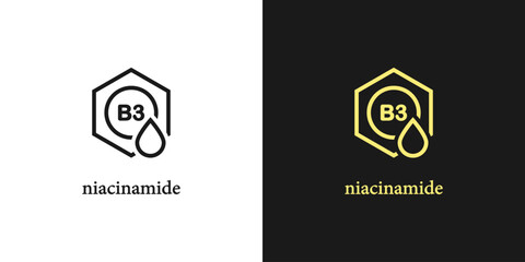 Niacinamide, eco cosmetics icon. Niacinamide stamp, badge or sticker. Organic skin care component. Vector