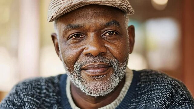 Portrait of a mature African American man in a cap, symbolizing wisdom and Father's Day