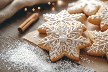Homemade Christmas cookies decorated with intricate icing and spices. Generative AI