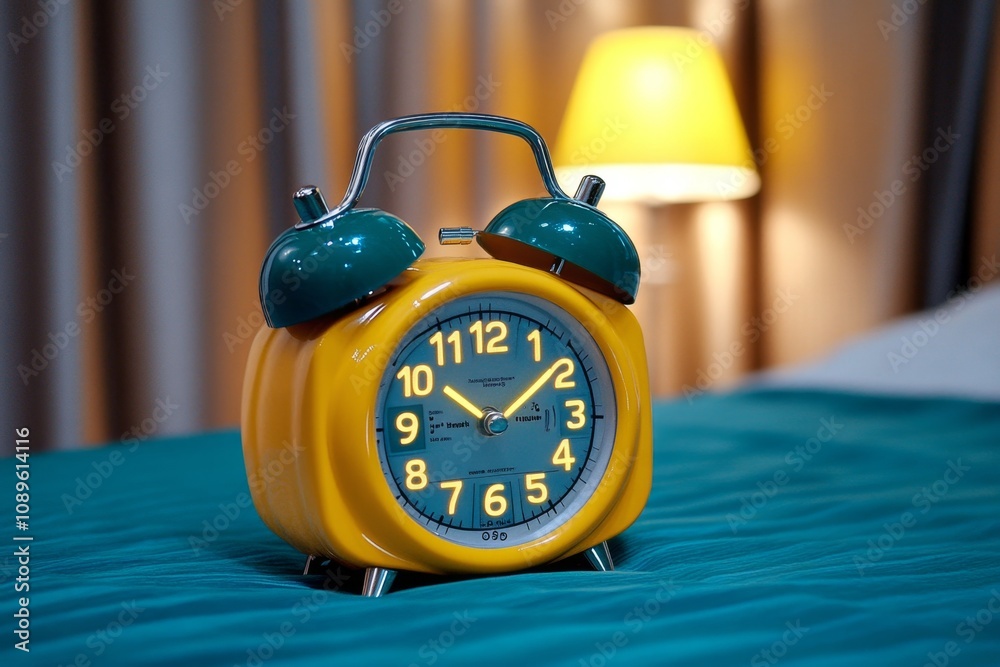 Poster Clock alarm with a digital screen showing weather updates alongside the time
