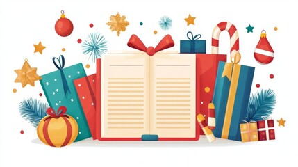 Colorful gifts and an open book for celebration.