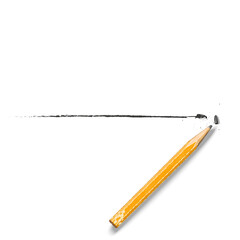 Composition with a broken used wooden pencil drawing a single textured black underlining line, symbolizing creativity, simplicity. Social post or advertisement blank mockup with copy space for text.