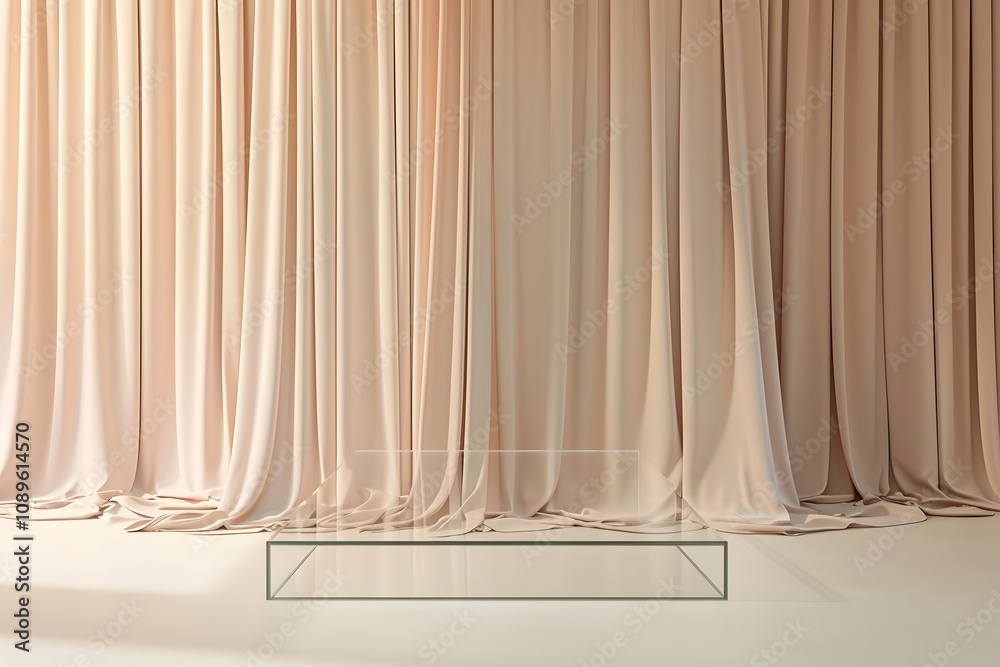 Poster elegant and soft draped fabric background with subtle warm tones, ideal for photo studio, product di