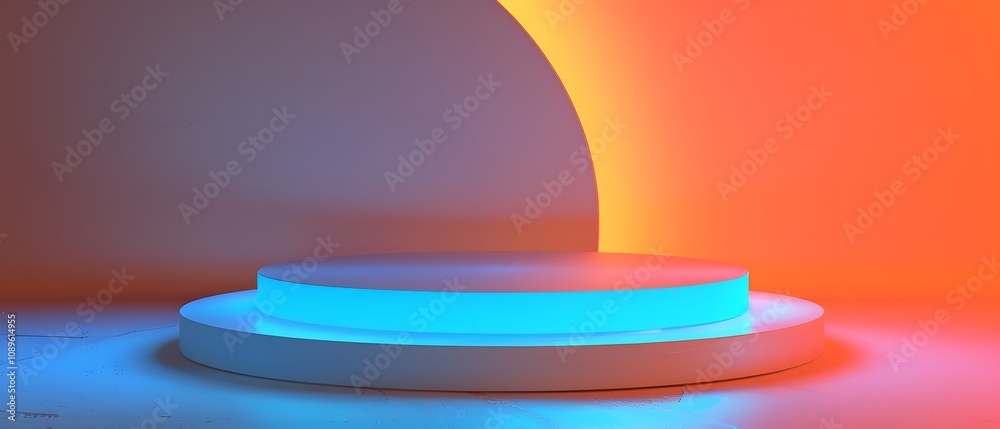 Poster stunning modern stage design with vibrant blue and orange lighting effects creating an artistic atmo