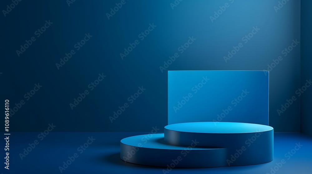 Aufkleber abstract scene of geometric shapes with soft blue tones featuring a podium and backdrop suitable for