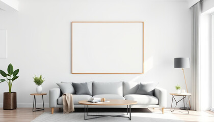 Scandinavian-Style Living Room Design with an Empty Picture Frame Template