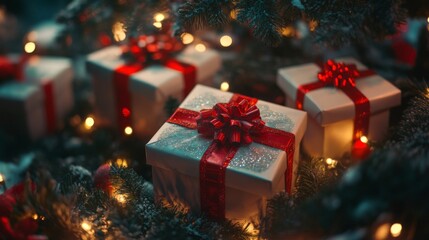 Christmas Presents Underneath Decorated Tree Lights