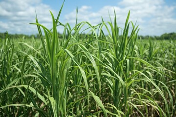 Obraz premium Field of tall grass under a clear blue sky, perfect for outdoor and nature-themed projects