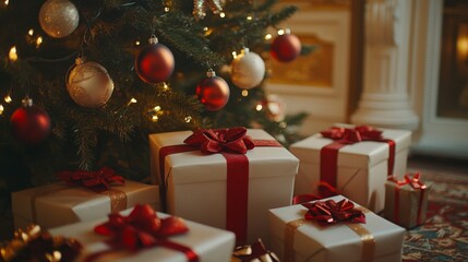 Christmas Presents Underneath Decorated Tree
