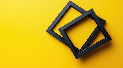 Two black picture frames overlapping on a bright yellow background.