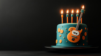 blue birthday cake with an electro guitar