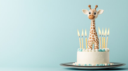 birthday cake with a cute giraffe figurine