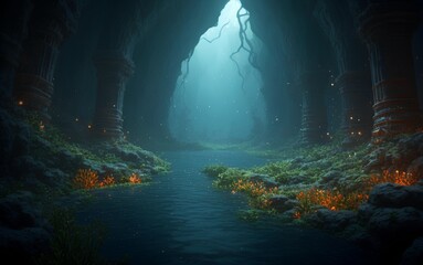 Obraz premium Mysterious Underground Cave - Explore the Unknown Fantasy World