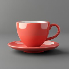 Vibrant Red Coffee Cup and Saucer on Dark Background