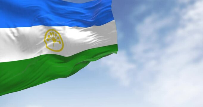 Republic of Bashkortostan flag waving in the wind on a clear day