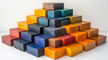 Fototapeta premium Stacked colorful wooden blocks in a pyramid shape