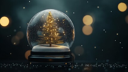 A beautiful snow globe featuring a decorated Christmas tree inside, surrounded by falling snowflakes.