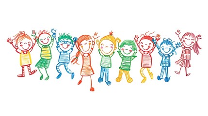 Fototapeta premium A colorful illustration of joyful children celebrating together, expressing happiness and friendship.