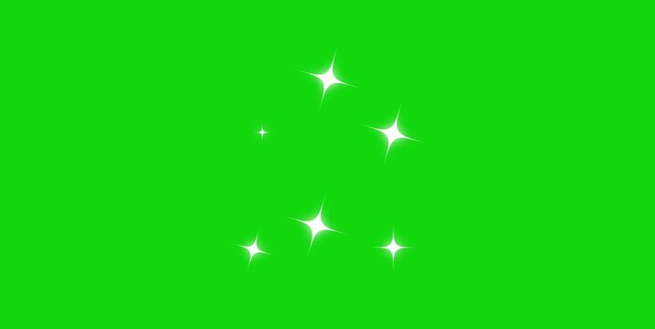 Twinkle star glitter sparkle, white cartoon, flat, vector, doodle style star twinkling, glittering on green screen background, night sky. looping animation 4k video.